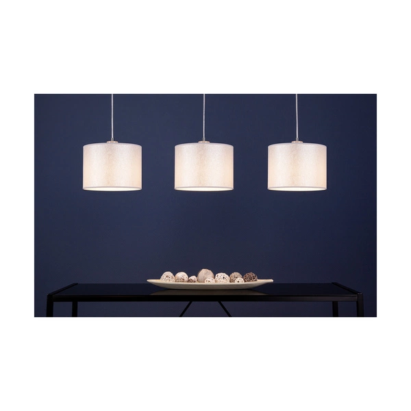 Lampa Wisząca Prata 3xE27 Max.40W Szary Metal/Przezroczysty Kabel PCV/Srebrny Klosz Tkaniny 957280347