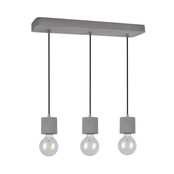 Mocna lampa wisząca 3xE27 Max.60W Szary beton/Czarny kabel z tkaniny