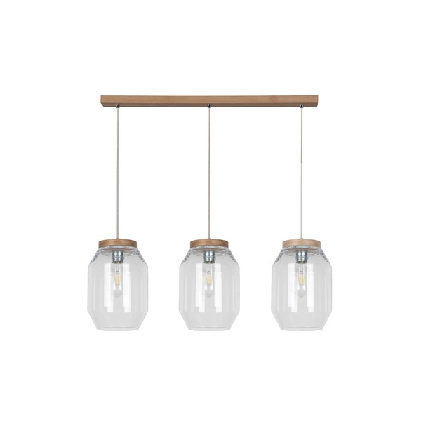 Vaso Pendant Lamp 3xE27 Max.60W Oiled Oak/Transparent PVC Cable/Transparent Glass 169110374