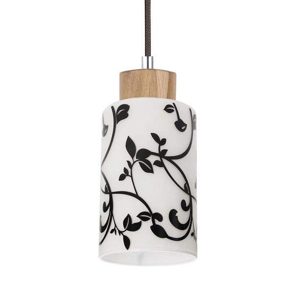 Bosco Pendant Lamp 4xE27 Max.60W Oiled Oak/Anthracite Fabric Cable/White-Black Glass 1701474G0758