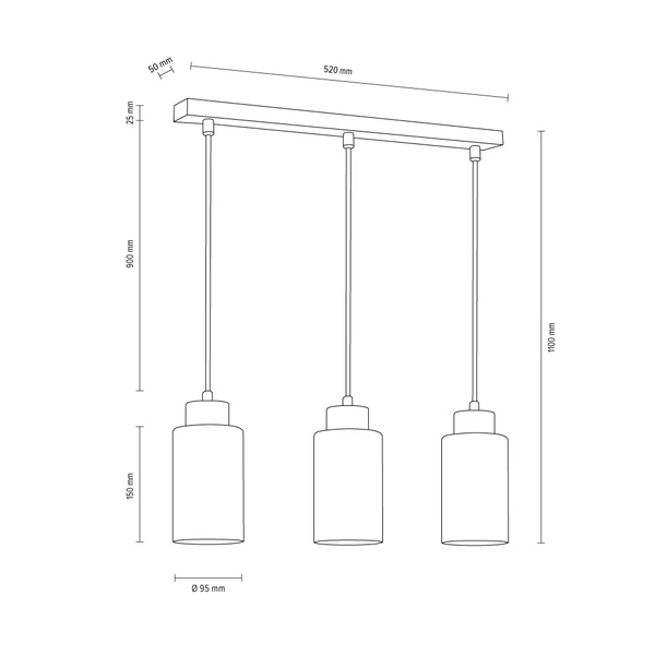 Bosco Pendant Lamp 3xE27 Max.60W Birch Wood/White Glass/Transparent PVC Cable 1720360