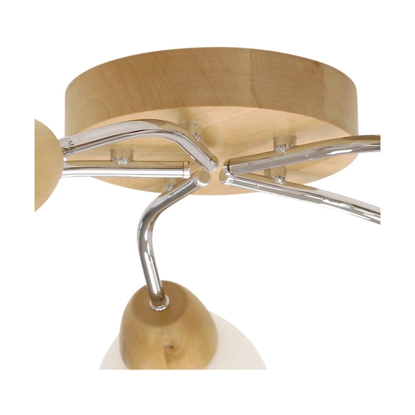 Lampa sufitowa Santa 5xE27 Max.60W Drewno brzozowe/Chromowany metal/Białe szkło 8552560