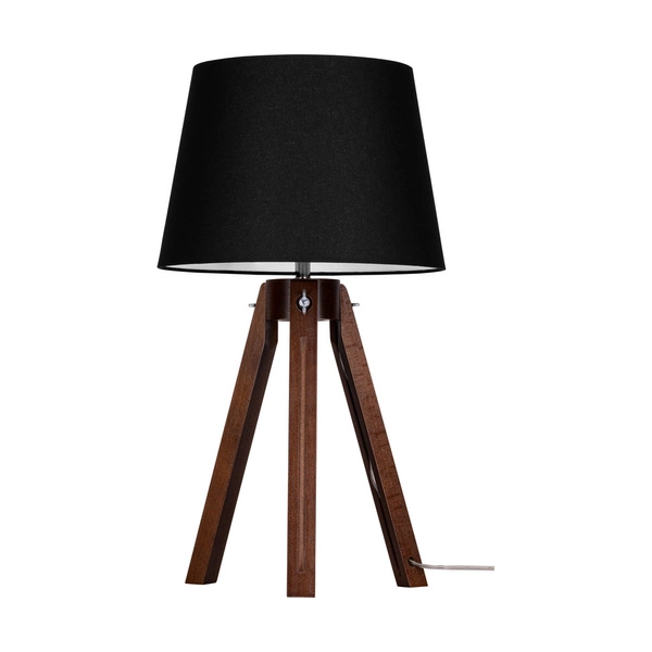 Tripod Table Lamp 1xE27 Max.40W Walnut Beech Wood/Transparent PVC Cable/Black Fabric Shade 6115076