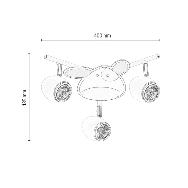 Lampa sufitowa Doggy 3xGU10 Max.50W Biały metal/Chromowany metal/Wielokolorowy materiał syntetyczny ze wzorem psa 2104302