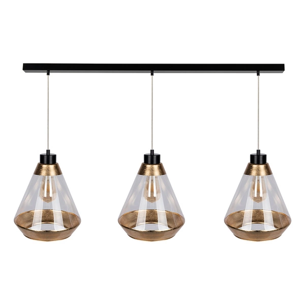 Mistral Pendant Lamp 3xE27 Max.60W Black Metal/Transparent PVC Cable/Gold-Transparent Glass 15820304