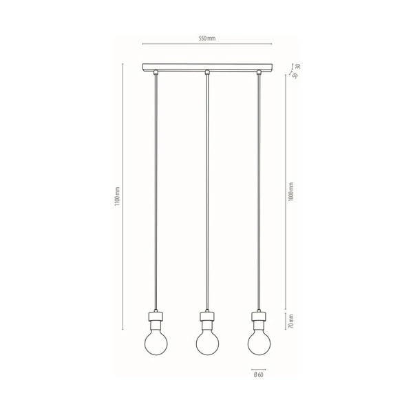 Lampa wisząca Clarte 3xE27 maks. 60W Dąb olejowany/Czarny metal/Czarny kabel z tkaniny 3271304