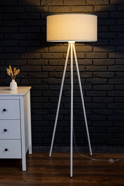 Tripod Floor Lamp 1xE27 Max.40W White Metal/Transparent PVC Cable/Gray Fabric Shade 6010203110511
