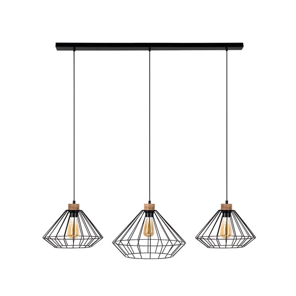 Raquelle Pendant Lamp 3xE27 Max.60W Oiled Oak/Black Metal/Black PVC Cable