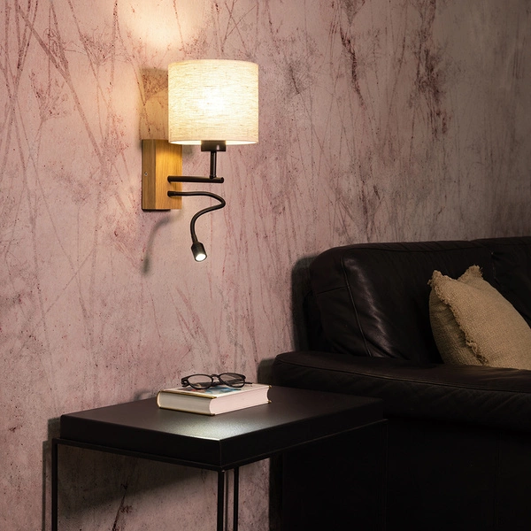 Boho Wall lamp 1xE27 Max.25W, 1xLED Integrated 2.5W Oiled Oak/Black/Beige 57291974