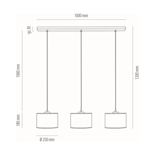 Dove Pendant Lamp 3xE27 Max.40W Oiled Oak/Transparent PVC Cable/Gray Fabric Shade 16390374
