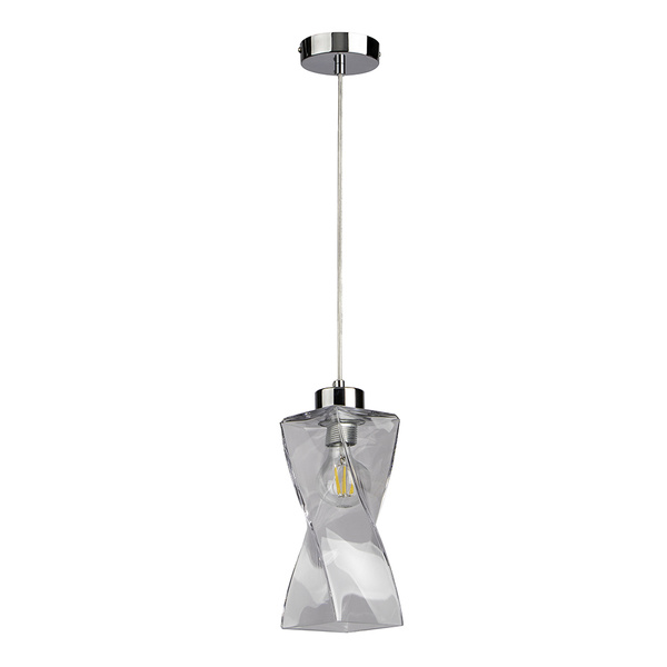 Twist Pendant Lamp 1xE27 Max.25W Metal Chrome/Transparent PVC Cable/Transparent Glass