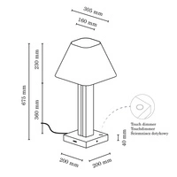 Poczwórna lampa stołowa 1xE27 Max.25W 2xLED 24V zintegrowana 980lm 3000K 10,5W drewno bukowe orzechowe/czarny kabel z tkaniny/biały klosz z tkaniny z dotykowym ściemniaczem 7451976