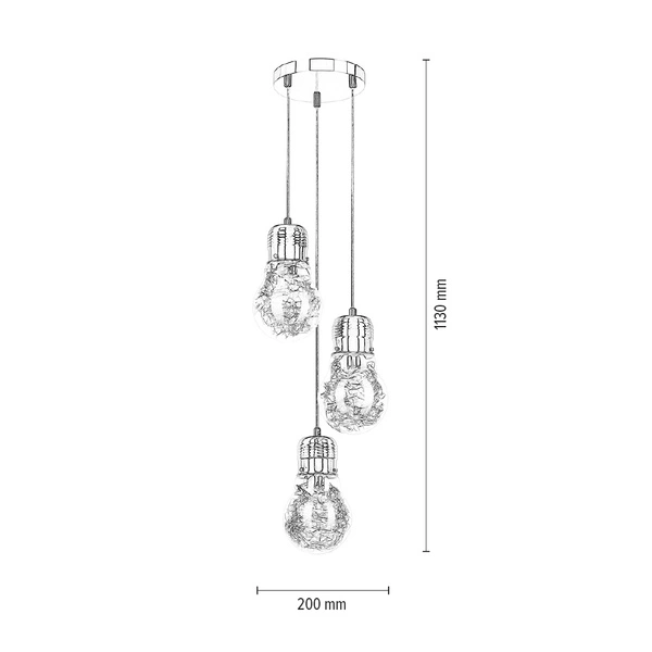 Bulb Pendant Lamp 3xE27 Max.60W Copper Metal/Transparent PVC Cable/Transparent Glass 2820313