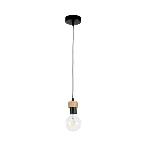 Lampa wisząca Clarte 1xE27 Max.60W Dąb olejowany/Czarny metal/Czarny kabel z tkaniny 3271104