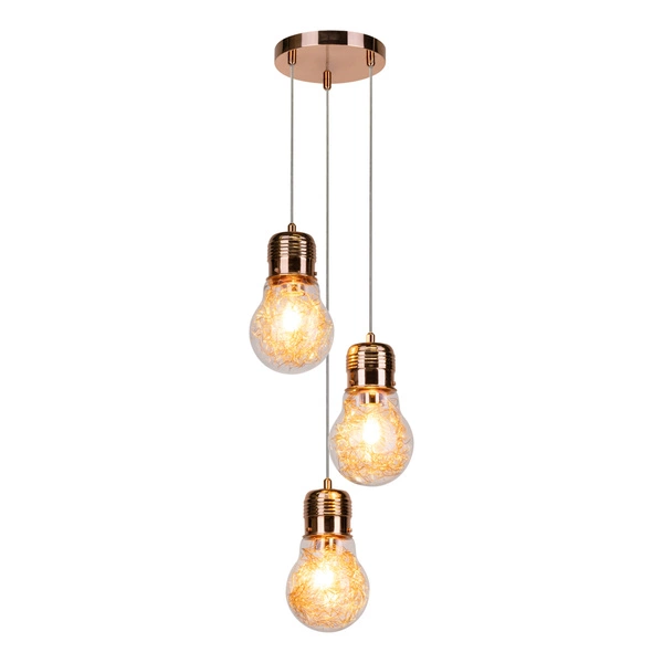Bulb Pendant Lamp 3xE27 Max.60W Copper Metal/Transparent PVC Cable/Transparent Glass 2820313
