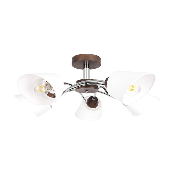 Lampa sufitowa Mette Wood 5xE27 maks. 40W drewno bukowe orzechowe/chromowany metal/biały klosz z tkaniny 8341576