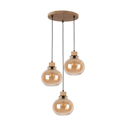 Serena Pendant Lamp 3xE27 Max.60W Oiled Oak/Black PVC Cable/Brown Glass 9741374