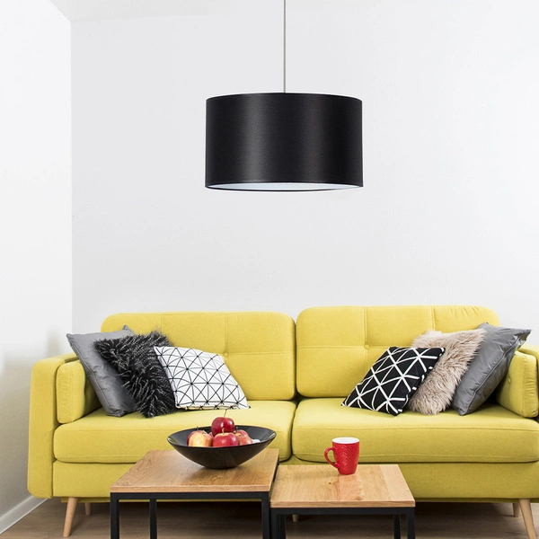 Lampa Wisząca Dove 1xE27 Max.60W Dąb Olejowany/Przezroczysty Kabel PCV/Abażur z Czarnej Tkaniny 16400174