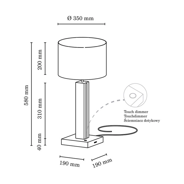 Asseto Table Lamp 1xE27 Max.25W 2xLED 24V Integrated 980lm 3000K 10,5W Oiled Oak/Anthracite Fabric Cable/Beige Fabric Shade with Touch Dimmer 7571174