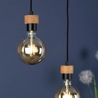 Clarte Wood Pendant Lamp 4xE27 Max.60W Oiled Oak/Black Metal/Black Fabric Cable 32749474