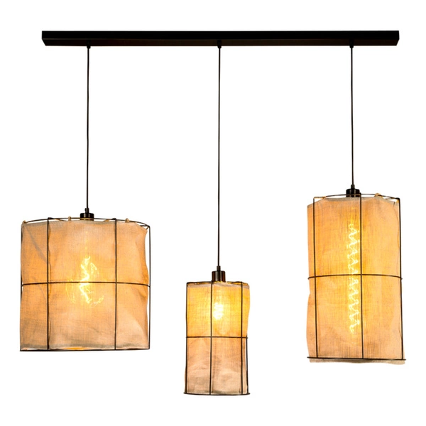 Marinero Pendant Lamp 3xE27 Max.15W LED Black Metal/Black Fabric Cable/Beige Linen Shade 184119304