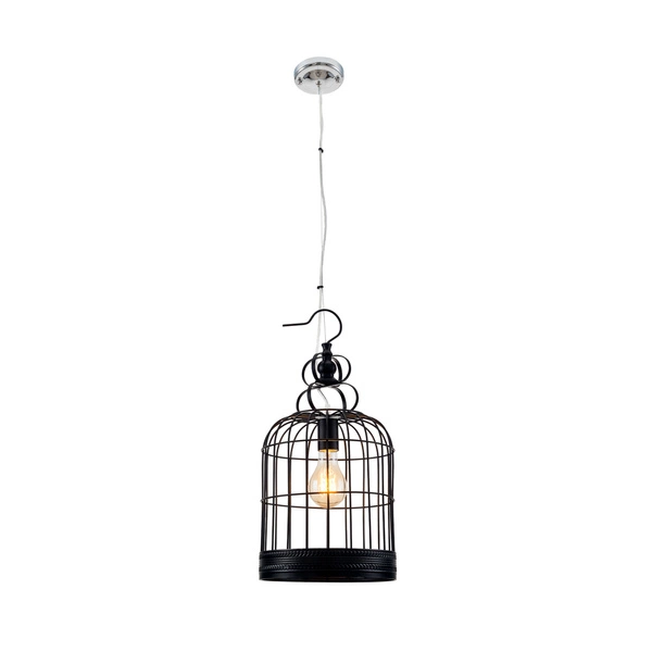 Cage Pendant Lamp 1xE27 Max.60W Chrome Metal/Black Metal/Transparent PVC Cable 9501104