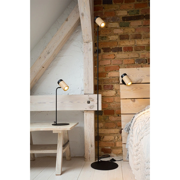 Lampa podłogowa Annick w zestawie Kabel 1xLED GU10 5W Dąb olejowany/Czarny metal/Czarna tkanina 8419104