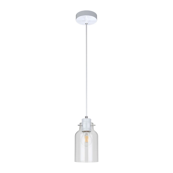 Lampa Wisząca Alessandro 1xE27 Max.60W Biały Metal/Biały Kabel PCV/Szkło Przezroczyste 1760102