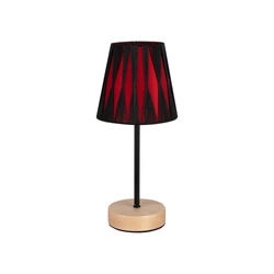 Mila Wood Table Lamp 1xE14 Max.25W Birch Wood/Black Metal/Black PVC Cable/Black-Red Fabric Shade 7775960