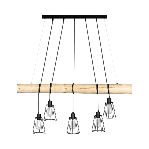 Trabo Long Pendant Lamp 5xE27 Max.60W Natural Pine/Black 69214504