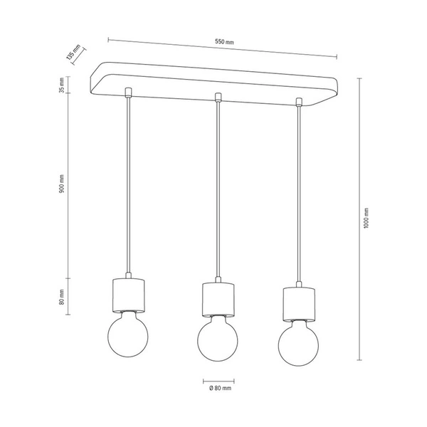 Strong Pendant Lamp 3xE27 Max.60W Gray Concrete/Black Fabric Cable 7169336L