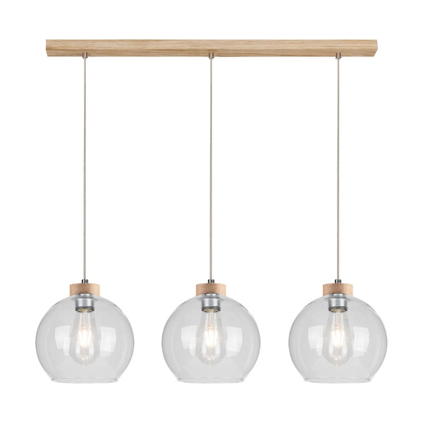 Laguna Wood Pendant Lamp 3xE27 Max.60W Oiled Oak/Transparent PVC Cable/Transparent Glass 18710374