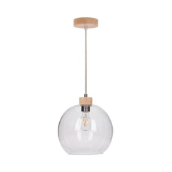 Svea Pendant Lamp 1xE27 Max.60W Birch Wood/Transparent Glass/Transparent PVC Cable