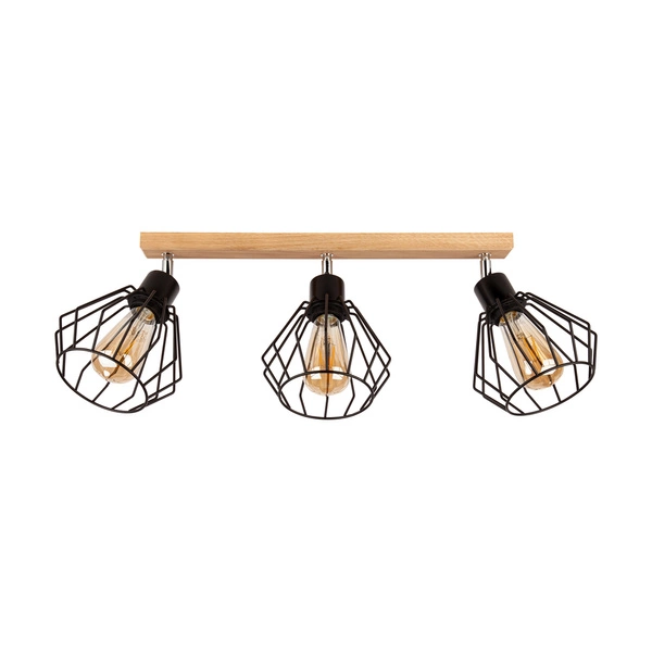 Vento Ceiling Lamp 3xE27 Max.60W Oiled Oak/Black Metal 63804374