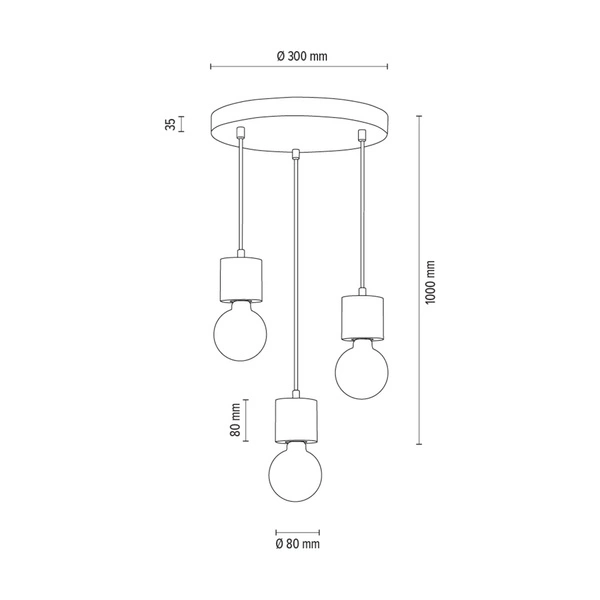 Trongo Round Pendant Lamp 3xE27 Max.60W Walnut Beech Wood/Black Fabric Cable 7069376R