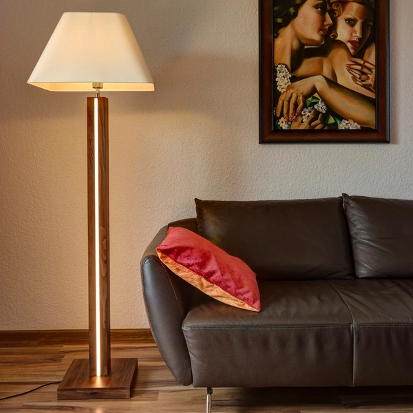 Quad Floor Lamp 1xE27 Max.60W 2xLED 24V Integrated 3350lm 3000K 36W Walnut Beech Wood/Black Fabric Cable/White Fabric Shade 6451976