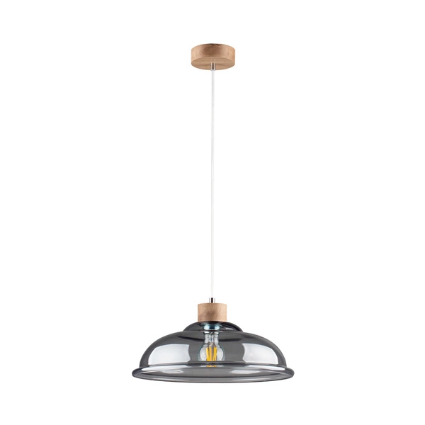 Molde Pendant Lamp 1xE27 Max.60W Oiled Oak/Transparent PVC Cable/Smoked Glass 9883074