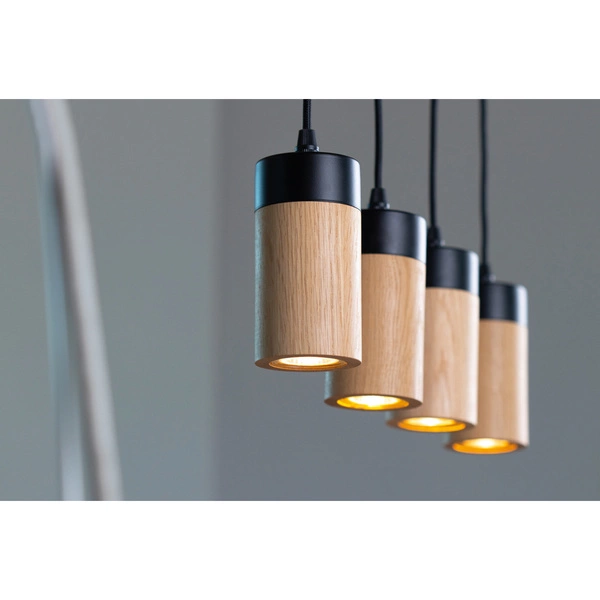 Annick Pendant Lamp Incl. 4xLED GU10 5W Oiled Oak/Black Metal/Black Silicone Braid Cable 1419404