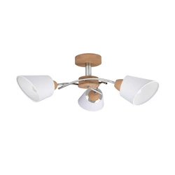 Mette Wood Ceiling Lamp 3xE27 Max.40W Oiled Oak/Chrome Metal/White Fabric Shade