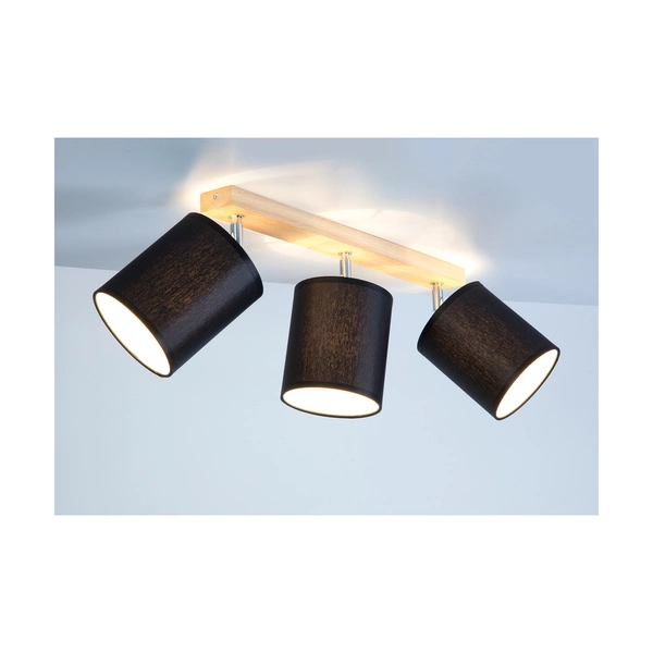 Atike Ceiling Lamp 3xE27 Max.25W Oiled Oak/Chrome Metal/Black Fabric Shade 197546374