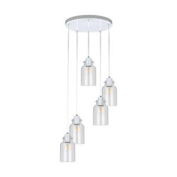 Alessandro Pendant Lamp 5xE27 Max.60W White Metal/Transparent PVC Cable/Transparent Glass 1760502