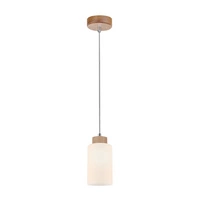 Bosco Pendant Lamp 1xE27 Max.60W Birch Wood/White Glass/Transparent PVC Cable 1720160