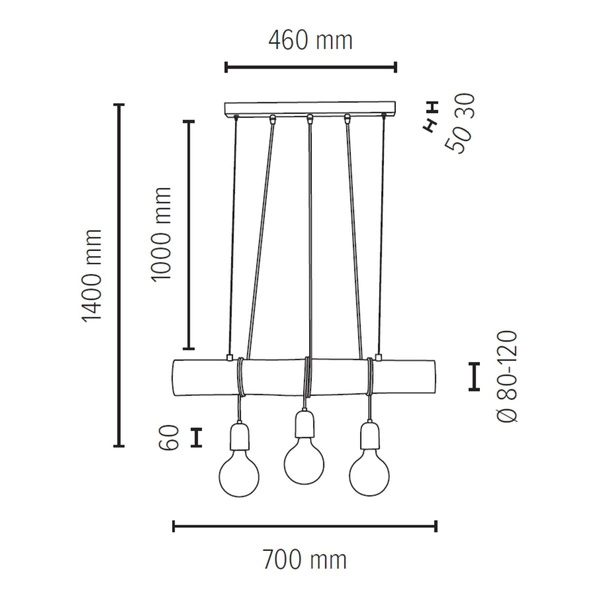 Trabo Concrete Lampa Wisząca 3xE27 Max.60W Sosna Bejcowana/Czarny/Szary 68599304