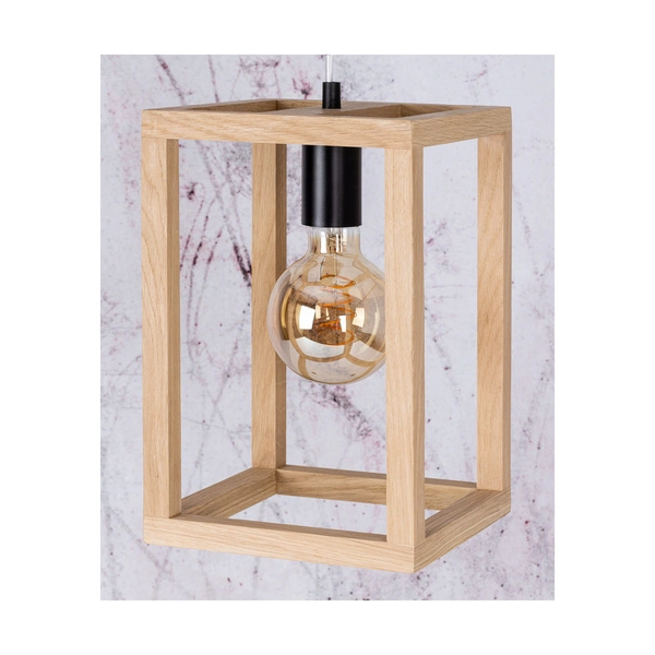 Kago Pendant Lamp 1xE27 Max.60W Oiled Oak/Black Metal/Transparent PVC Cable 61540174