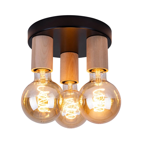 Notri Ceiling Lamp 3xE27 Max.15W LED Birch Wood/Black Metal 4036018200000
