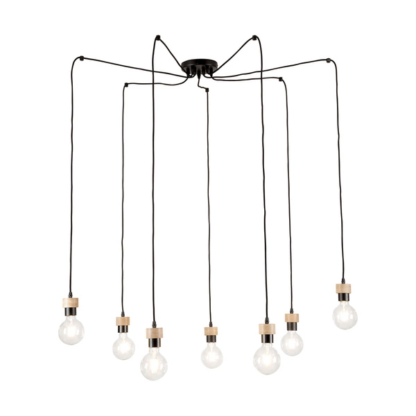 Clarte Pendant Lamp 7xE27 Max.60W Oiled Oak/Black Metal/Black Fabric Cable 3491704