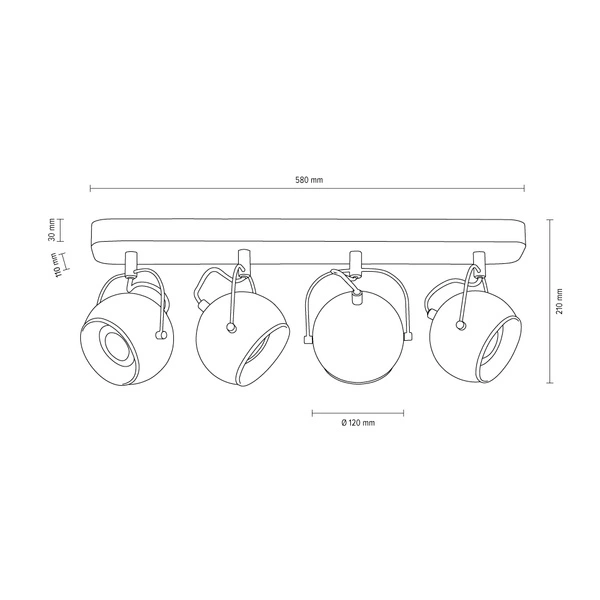 Ball Wood Ceiling Lamp Incl. 4xLED GU10 5W Oiled Oak/Satin 5131474L