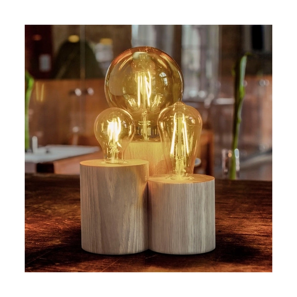 Okrągła lampa stołowa Vincent 3xE27 Max.15W Dąb olejowany/Czarny kabel z tkaniny 2266374