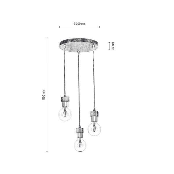 Drewniana lampa wisząca Clarte 3xE27 maks. 60W Dąb olejowany/Czarny metal/Czarny kabel z tkaniny 3274374R