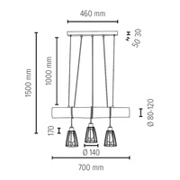Trabo Short Lampa Wisząca 3xE27 Max.60W Sosna Bejcowana/Czarny 68204304